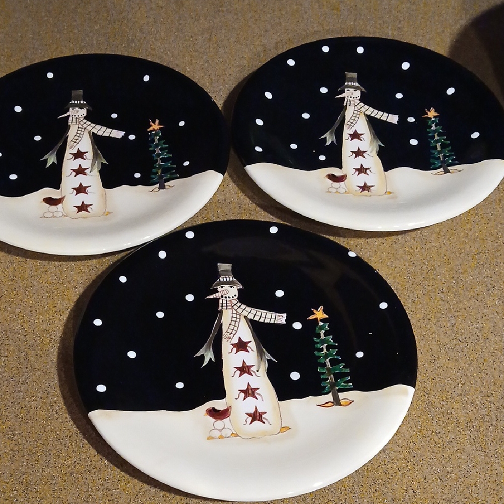 Certified International Snowman Plates (6) & salad/dessert Plates (3)
